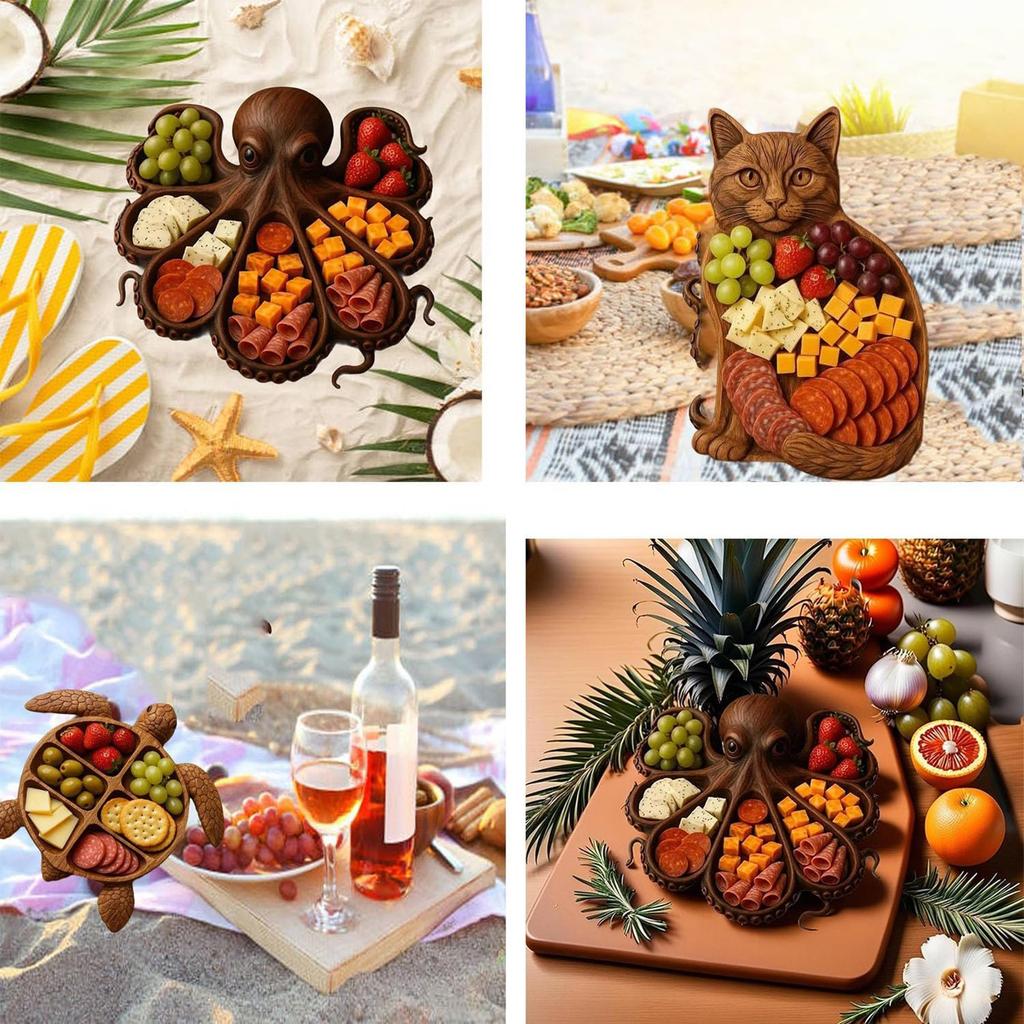 Platter, Animal Design Wood Serving Tray, Novelty Unique Funny Design Platter For Fruit, Snacks, With Tongs And Fork, Gift