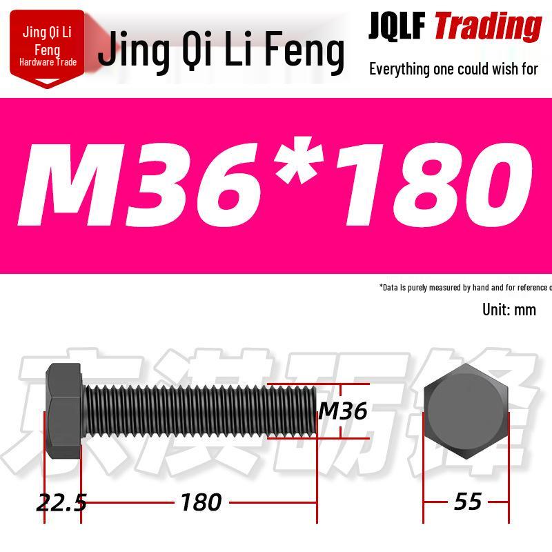 12.9 Grade High-Strength Blackened Hex Bolt M22-M48