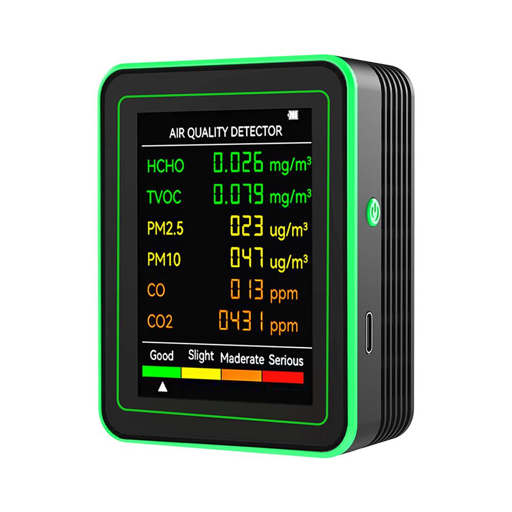 6-в-1 Многофункциональный тестер углекислого газа PM2.5/TVOC Монитор качества воздуха 2,8-дюймовый цветной HD-дисплей TFT Детектор формальдегида