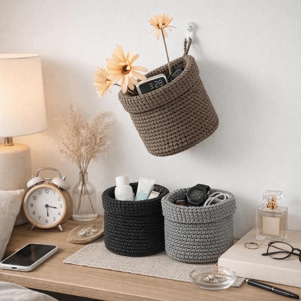 Handmade Cotton Rope Storage Basket Folding Space Saving Wall Hanging Storage Basket Round Sundries Organizer Closet Organizer