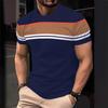 Summer Round Neck Color - Block Striped 3D Print Top Fashionable Casual Short Sleeved Men's T-shirts
