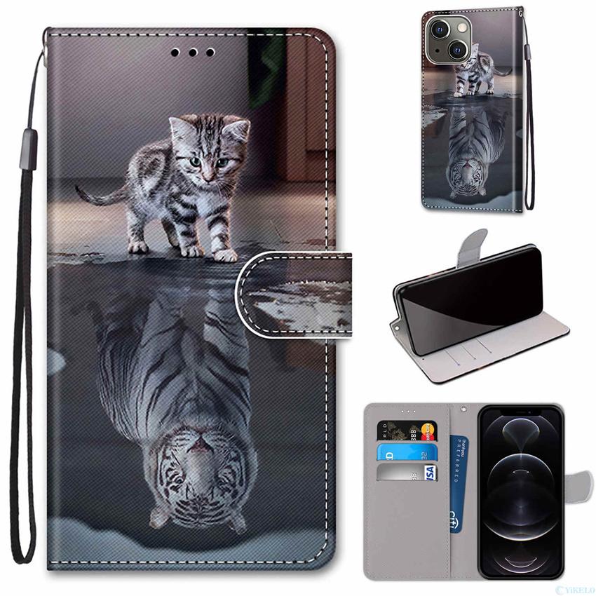 Флип кожаный чехол для телефона для Iphone 13 Pro Max Mini 12 11 Fundas кошелек держатель для карт подставка обложка книги чехол с рисунком кошки и собаки