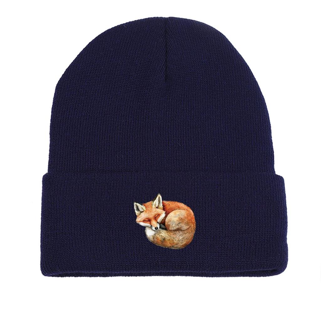 Curl Up Fox Winter Knitted Cap Beanie, Animal Man Cap Thermal Lightweight Stylish Gorro Knit Hat Beanie
