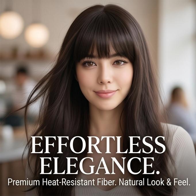 Women's Natural Black Long Straight Synthetic Wig - Breathable Hairpiece with Adjustable Cap for Daily, Party & Casual Use, Ready Stock