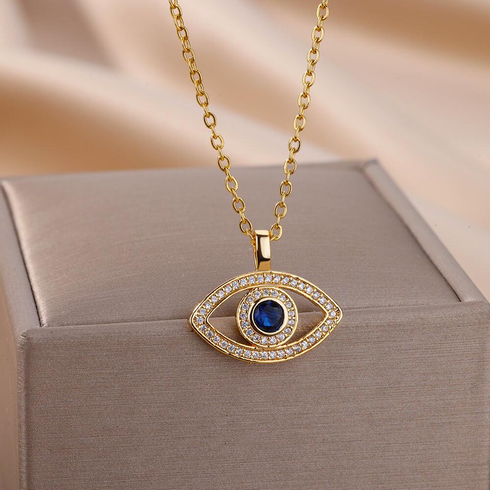 Zircon Evil Eye Pendant Necklaces For Women Stainless Steel Gold Color Necklace Trend Aesthetic Lucky Turkish Jewerly Gift