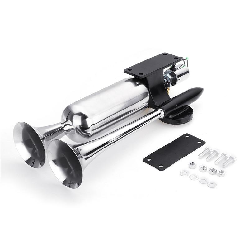 Высококачественная нержавеющая сталь 120 Гц 300 дБ Супер громкий двойной пневматический сигнал Двухтональная труба Комплект Dukes с компрессором Для автомобиля Грузовика Лодки Грузовика DC12/24В