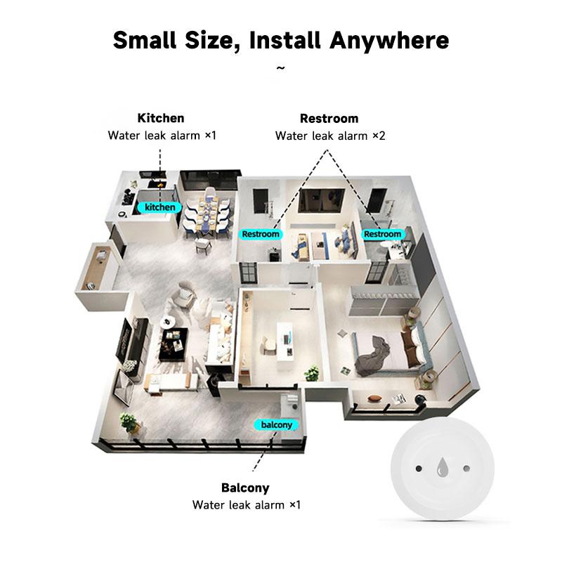 Tuya ZigBee Smart Water Leak Sensor Flood Leakage Sensor Alarm APP Remote Monitoring Flood Overflow for Kitchen Bathroom