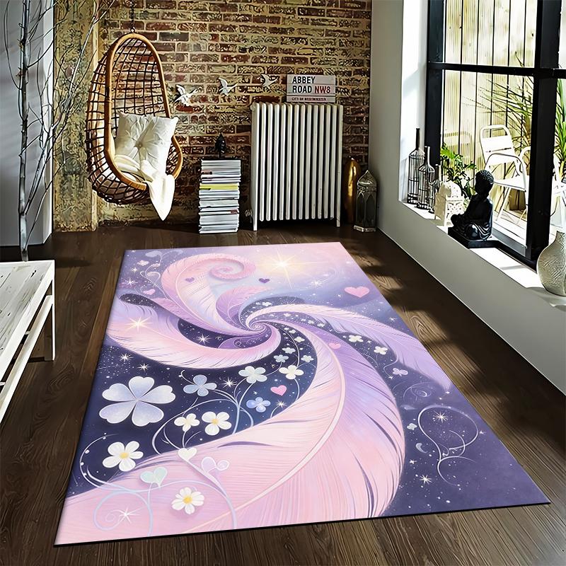 Abstract Purple and Pink Feather Pattern Carpet with Floral Design Suitable for use as an anti-slip for living room bedroom sofas