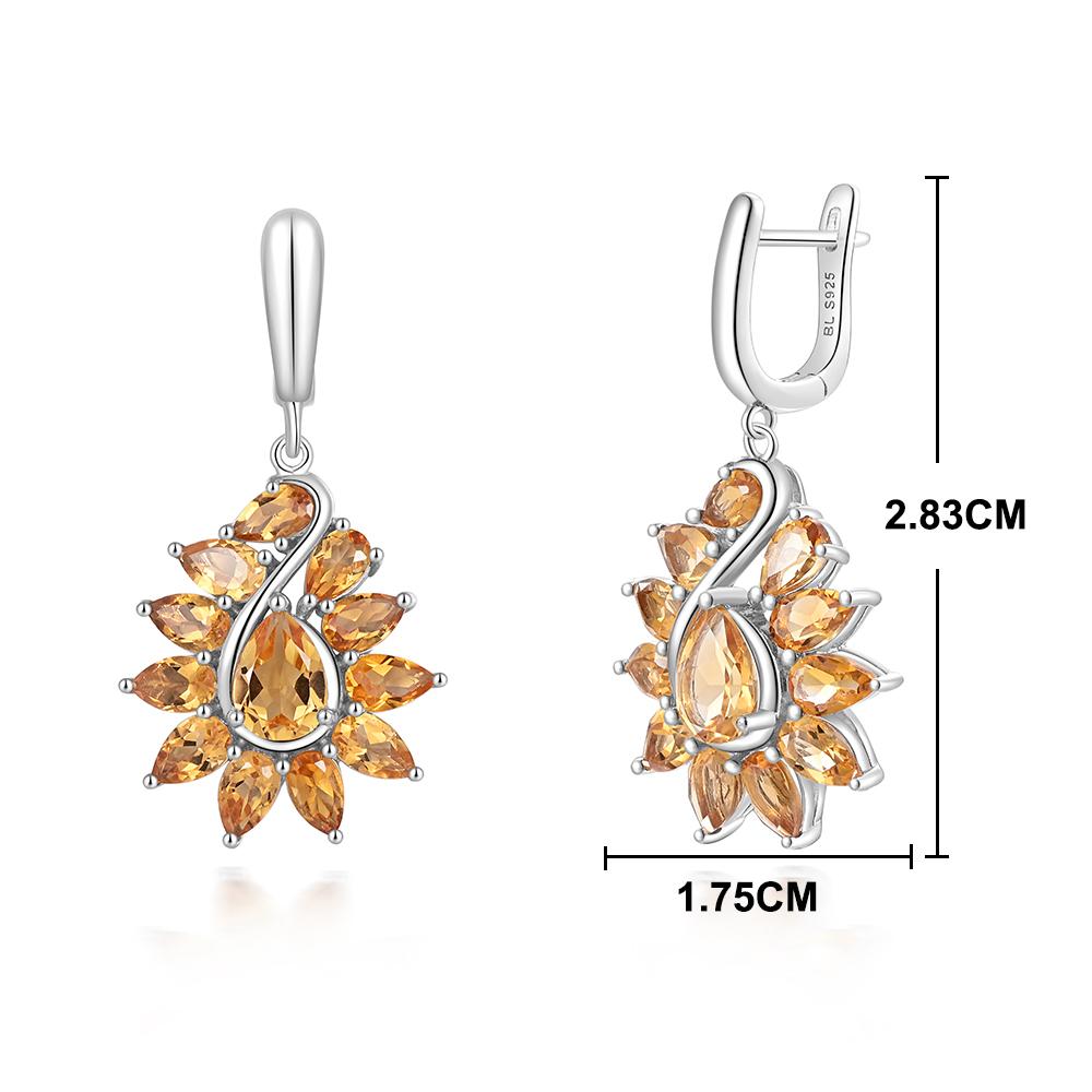 Серьги из стерлингового серебра 925 пробы с натуральным цитрином и драгоценными камнями. Изящные ювелирные украшения. Подарок на годовщину и банкет для женщин.
