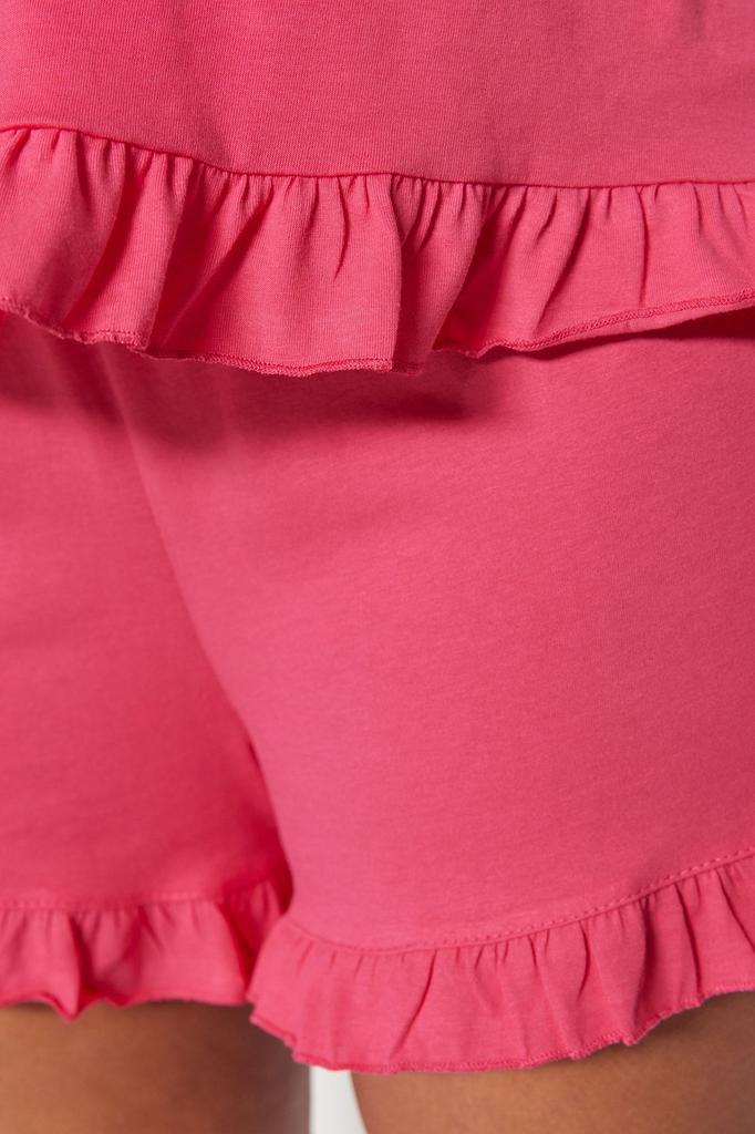 Женский трикотажный пижамный комплект больших размеров цвета фуксии с завязками