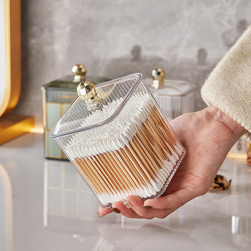 Transparent Cotton Swab Storage Box Makeup Organizer Storage Box Cotton Swab Cosmetic Box Bathroom Storage Jar Container