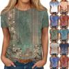 Women's Round Neck Casual Printed Short-sleeved T-shirt Top