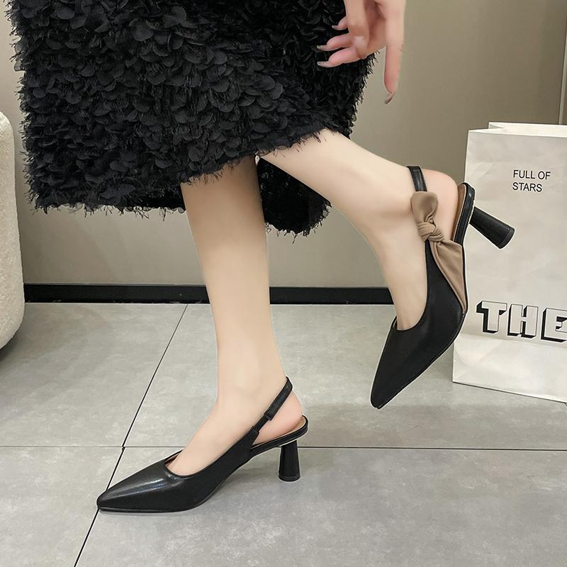 Новые элегантные туфли Slingback Woman 2024 Trend High Heels Sandals Women Sailback Sandals Black Heels Tudle Dress Tudle PuLeather Bridal Shoes