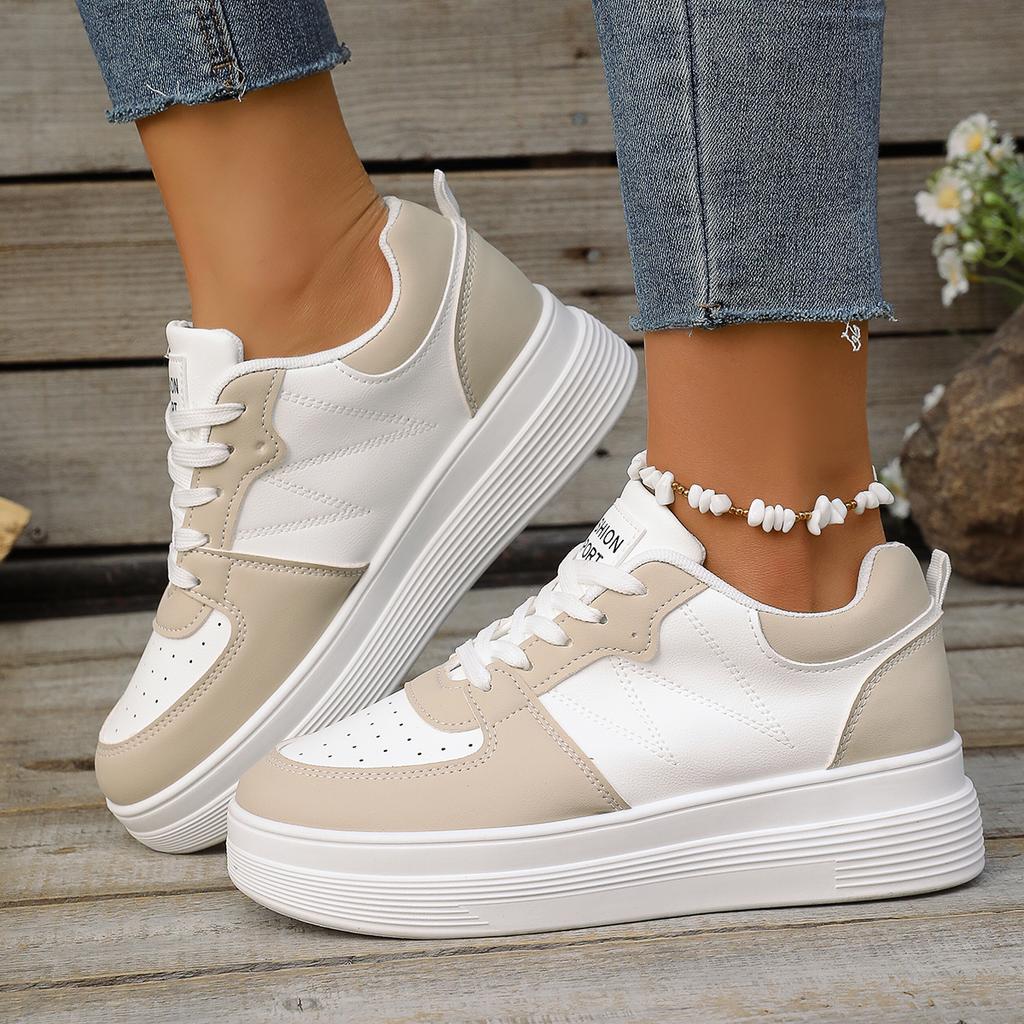 Модные женские кроссовки Весна Новые Корейская версия Кроссовки на толстой подошве Повседневные Увеличивающие рост Спортивная обувь Женские Кожаные кроссовки с низким верхом