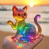 Радужная статуэтка кошки из смолы, красочная полупрозрачная фигурка кошки, милое украшение кошки радужного градиентного цвета для декора стола, книжной полки, подарки для любителей кошек