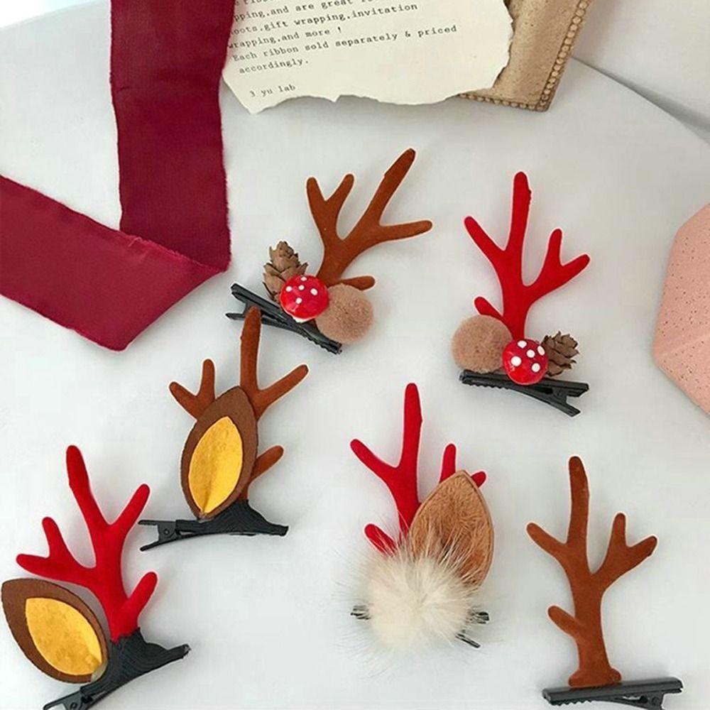Headwear Duckbill Clip Children Christmas Hair Clips Women Barrettes Antler Hairpins Bangs Clip