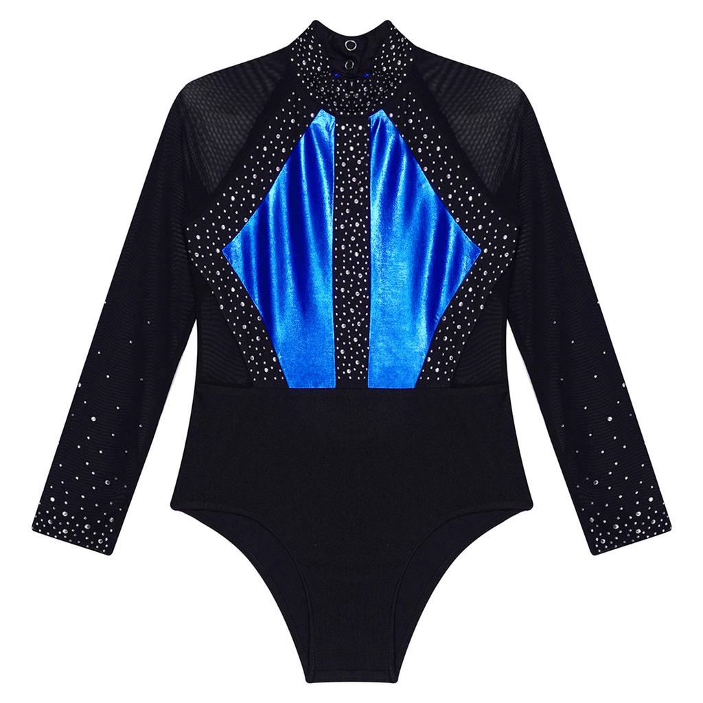 Kids Figure Skating Dress Shiny Rhinestone Ballet Lyrical Dance Costume Rhythmic Gymnastics Leotard Athletic Bodysuit