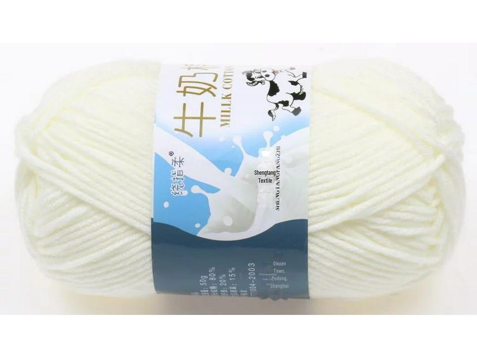 Комплект из 5 нитей детской шерстяной шапки и шарфа из молочной хлопковой пряжи средней толщины, ручная работа