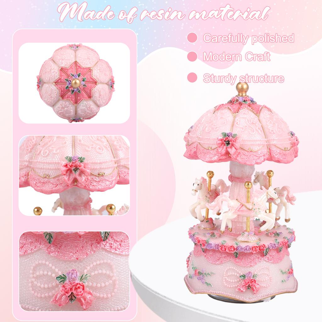 1 шт. Музыкальная шкатулка-карусель с 3 лошадками, светящиеся вращающиеся музыкальные шкатулки с лошадками-каруселями для девочек, женщин, детей, сестры, дочери, мамы, подарки