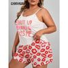 Летние женские пижамы больших размеров, повседневные милые домашние сексуальные подтяжки, шорты, домашний костюм