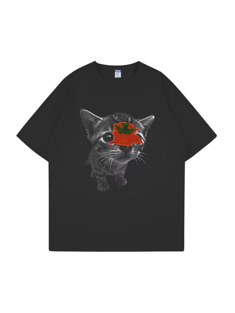 Top Tomato Cat Tshirt Cat Meme Printed Tshirt Cute Couple Shirt Unisexs Comfortable Tshirt