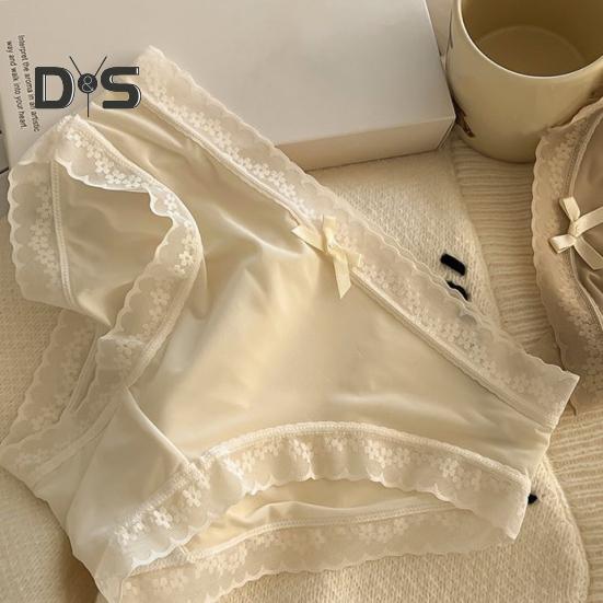 Women Panties Seamless Lace Bow Decor Soft Solid Color Elastic Thin High Waist Quick Drying Breathable Anti Septic Lady Underpants Briefs