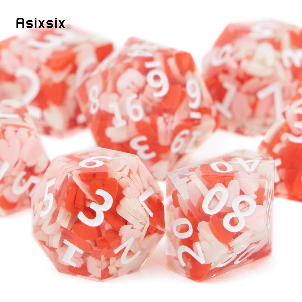 7 Pcs Red Loving Heart Resin White Number Sharp Dice Polyhedral Dice Suitable for Role-Playing RPG Board Game