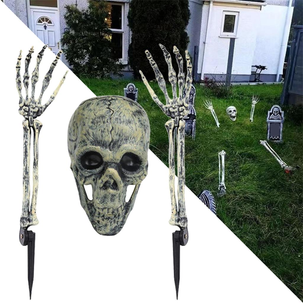 Skeleton Outdoor Decorations Halloween Stakes 3 Pieces Realistic Skull For Pathway Lawn Garden Front Door Yard Fence