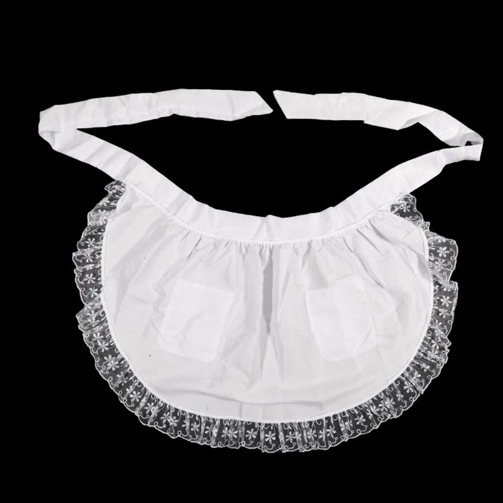 Lace/Ruffled Decor Woman Apron Half Waist Short Cosplay Maid Lolita Pinafore Baking Kitchen Cleaning Bib with Pocket