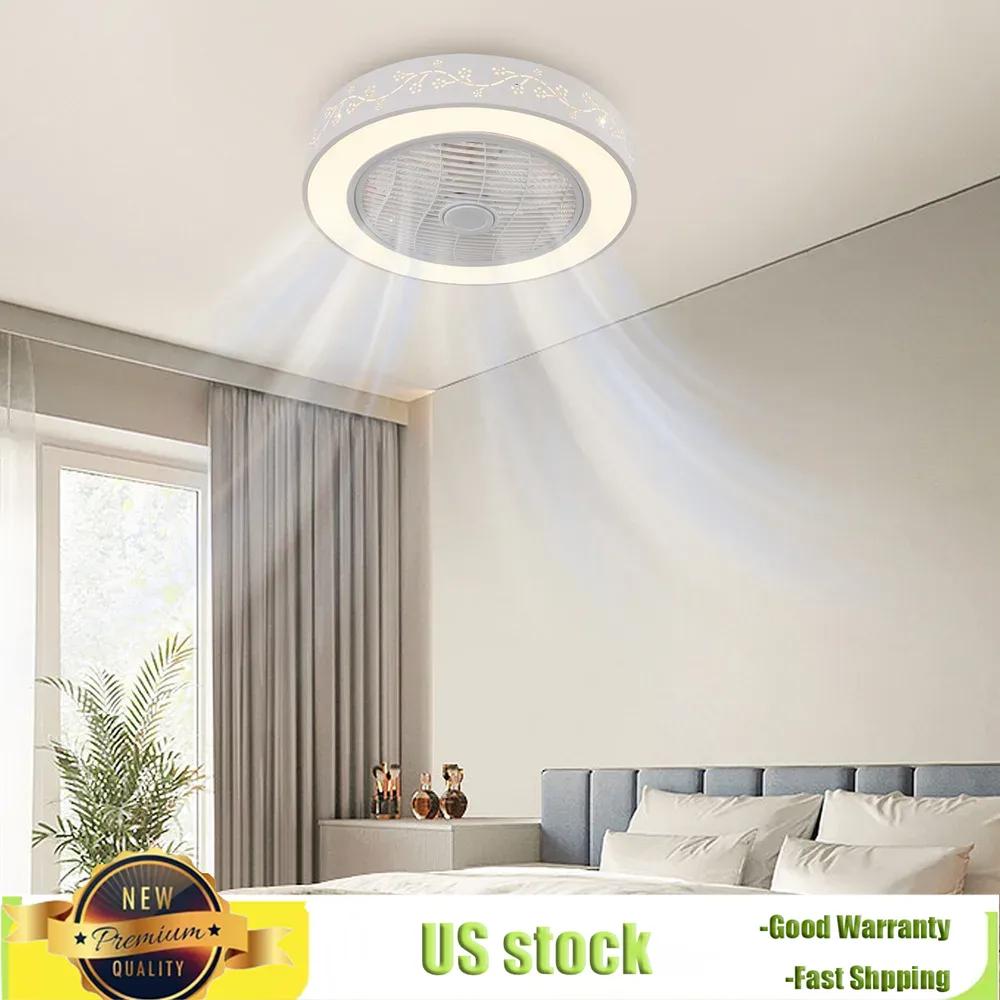 Bymaocar 22in Dimmable Ceiling Fan Light 3 Colors Modern Semi Flush Mount Low Profile Light Remote & Smart APP Control Lighting