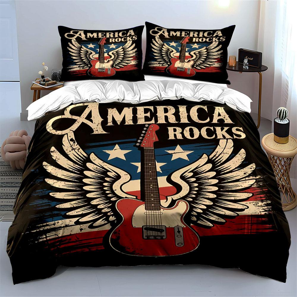 America Rocks Guitar Bedding Bedding Duvet Cover Set Duvet Cover Pillowcases (1 * Duvet Cover 2 * Pillowcases, without duvet insert)