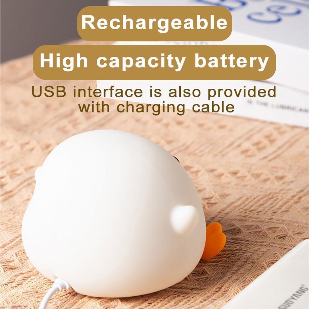Cartoon Duck Night Light Usb Rechargeable Bedroom Bedside Night Lamp Gift Birthday Dimmable Soft Led Decoration