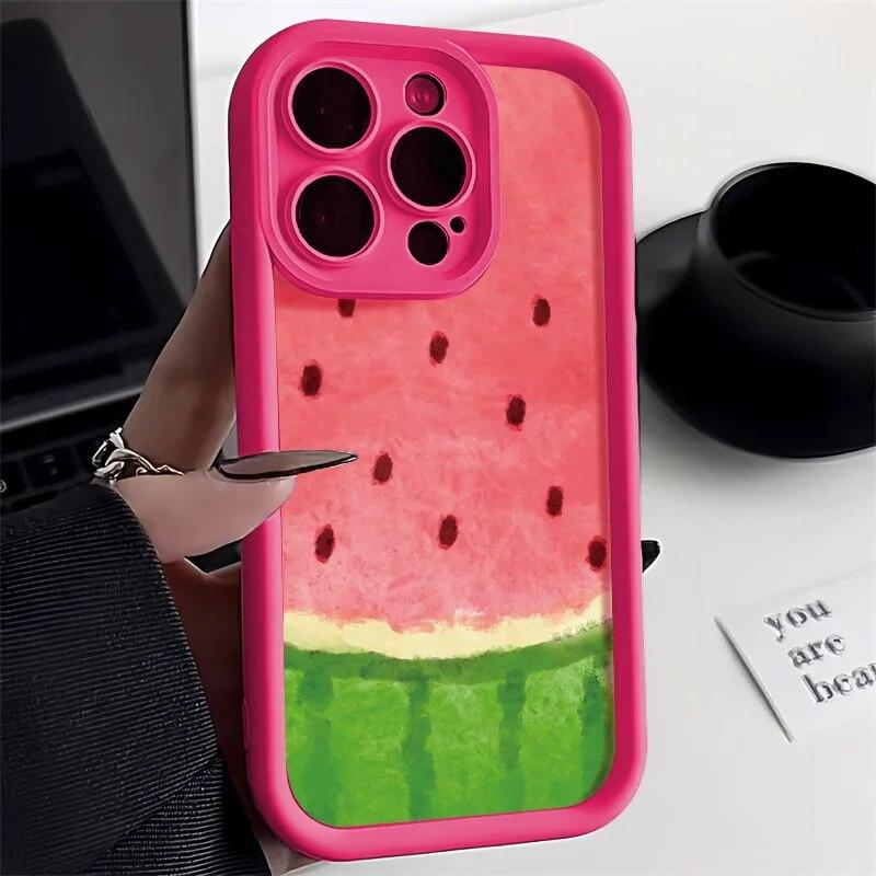 Korean Cute Watermelon Phone Case For iPhone 14 Pro Case for iPhone 11 12 13 15 Pro Max XR X XS 7 8 SE Shockproof Silicone Cover