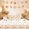 Orange Flowers Disposable Tablewares Autumn Theme Party Flatwares Kit  Party Supplies