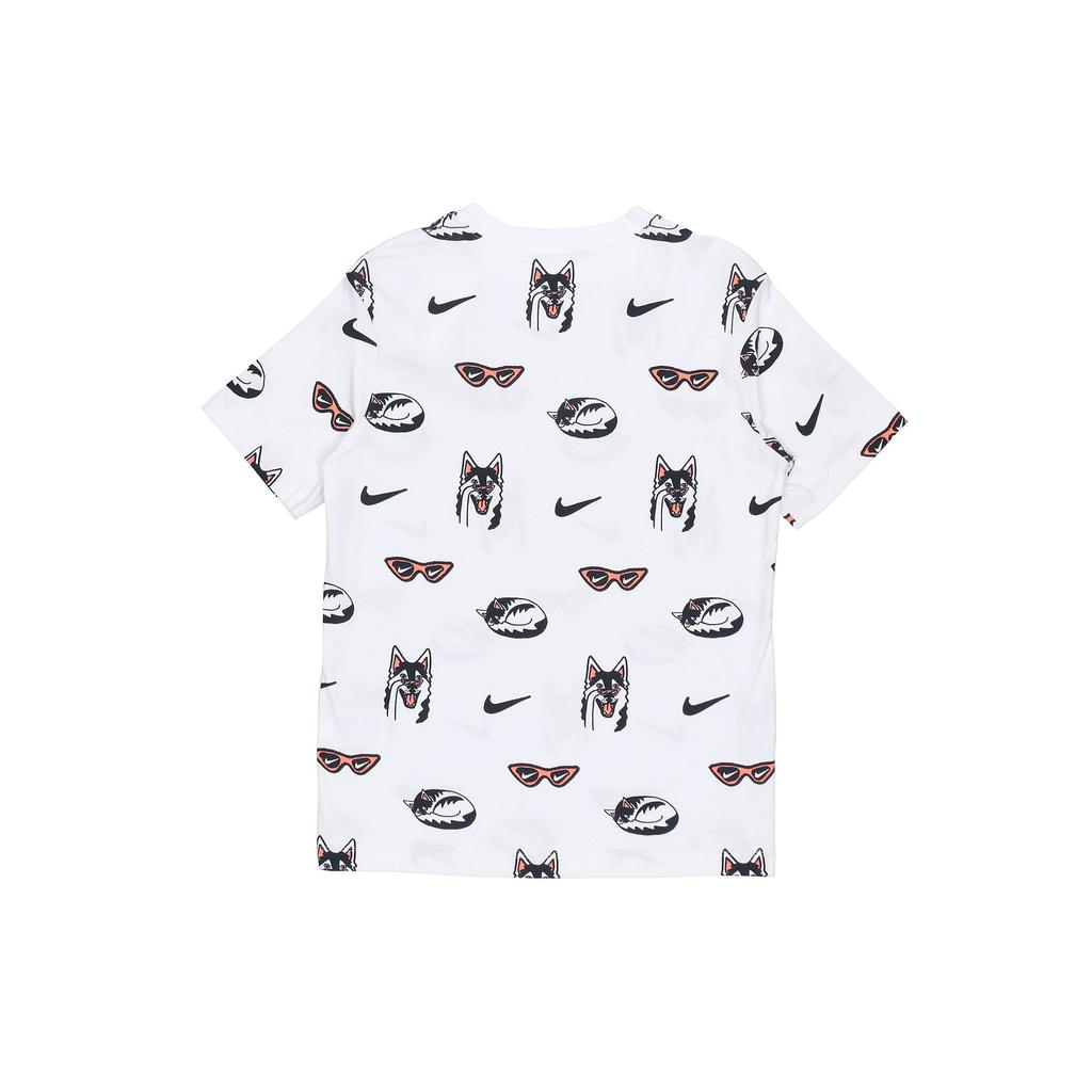 Nike Nsw Bf Dog Aop Повседневная спортивная дышащая футболка со сплошным принтом и короткими рукавами, женские топы, белые DJ1833-100