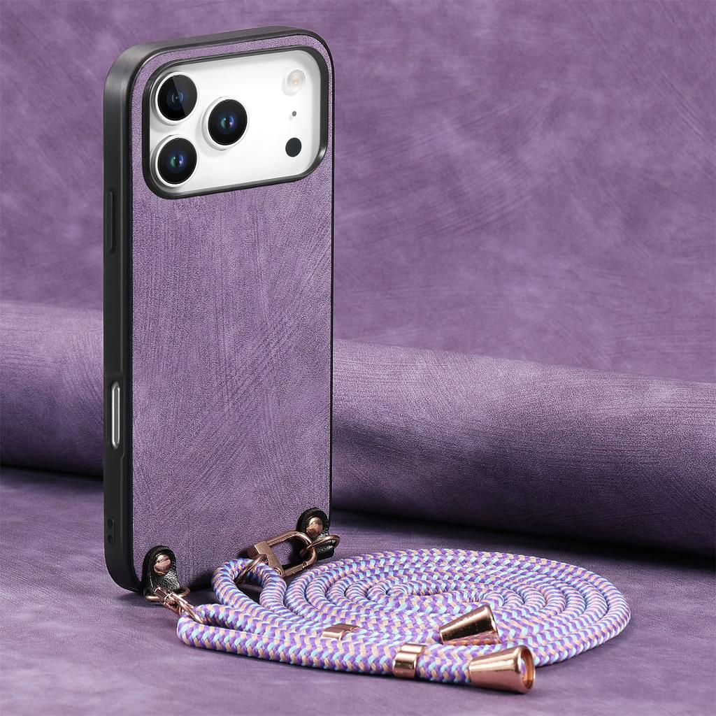 Кожаный чехол-кроссбоди в ретро-стиле для iPhone 17 Pro Max 16 Plus 15 14 13 12 11 17Air 16e с длинным ремешком-шнурком, задняя крышка