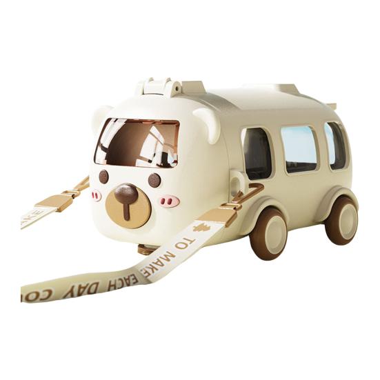 Excavator Water Bottle for Kids 500ml Leak-Proof Cartoon Cup with Wheels Adjustable