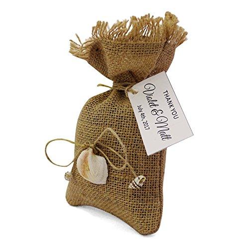20 небольших пляжных мешочков для свадебных подарков из мешковины, деревенские мешочки для вечеринок, джутовые мешочки с завязками и индивидуальной биркой 4"x6.5