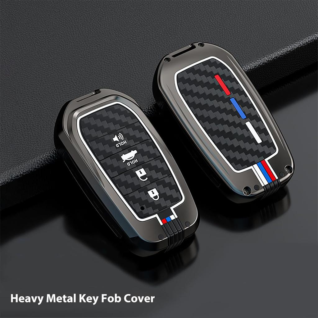 Heavy Metal Key Fob Cover, Compatible With Toyota Tundra   2024 2025, Fit For Corolla Cross Venza Sequoia Etc, Zinc Alloy Fob Case With Carbon Fiber
