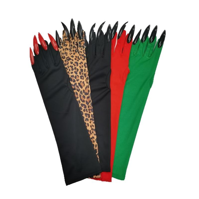 Длинные перчатки на Хэллоуин, Перчатки-когти призрака с ногтями, Эластичные сексуальные перчатки-лапы леопарда для выступлений