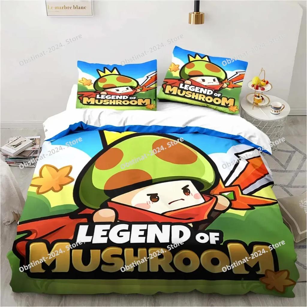 3D Anime Game Legend of Mushroom Pattern Bedding Set Printed With Pillowcase Bed Duvet Cover Single Double Queen Super King Size