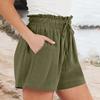 Женские льняные шорты, летние пляжные повседневные удобные шорты с эластичной резинкой на талии, легкие шорты на шнурке, повседневные шорты с карманами