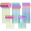 Stainless Steel Rainbow Dinnerware Set Steak Knife Fruit Fork Coffee Spoon Cutlery Set Kitchen Tableware Flatware Set 30Pcs/6Set
