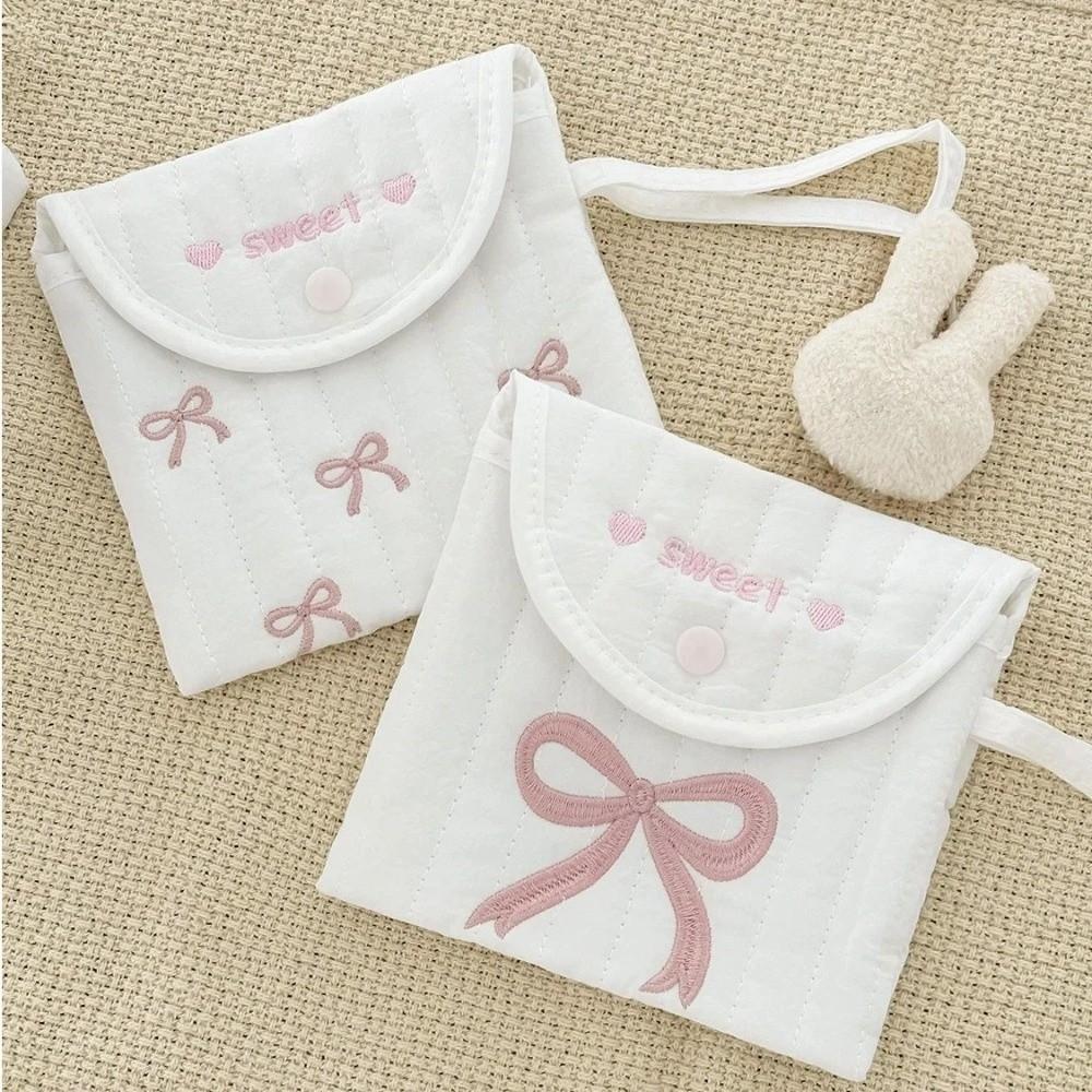 Mini Sanitary Pad Pouch Sweet Bowknot Embroidery Cosmetic Bag Portable Bowknot Storage Bag  Women