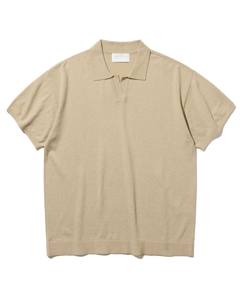 KNITTED Cool Summer Essential Open Collar Knit Tee Beige