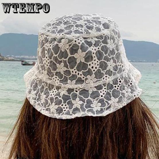 WTEMPO Lace Hollow Out Hat for Women Soft Lace Flower Wide Brim Sun Hats Floppy Summer Hat Dress Lace Ladies Beach Hat