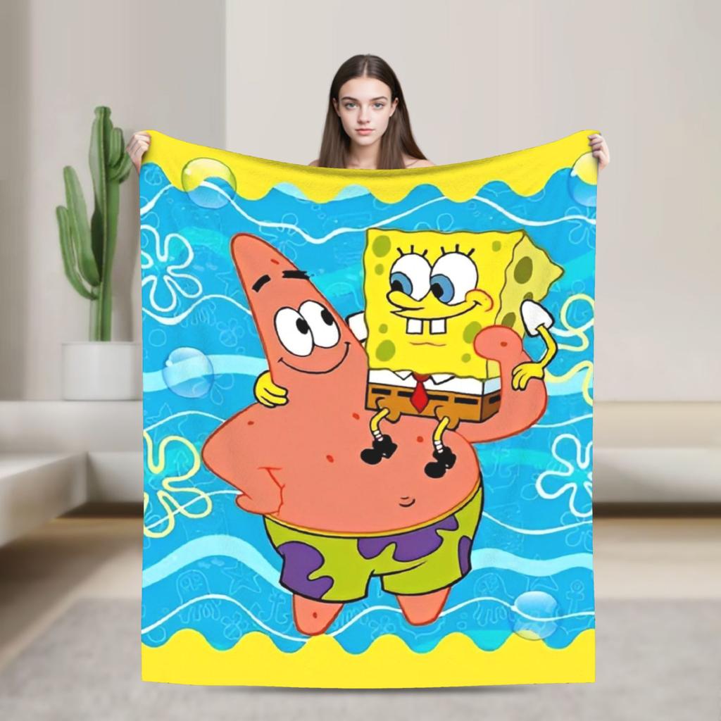 SpongeBob SquarePants Cartoon Blankets Squidward Flannel Funny Breathable Throw Blanket for Chair Covering Sofa Textile Decor