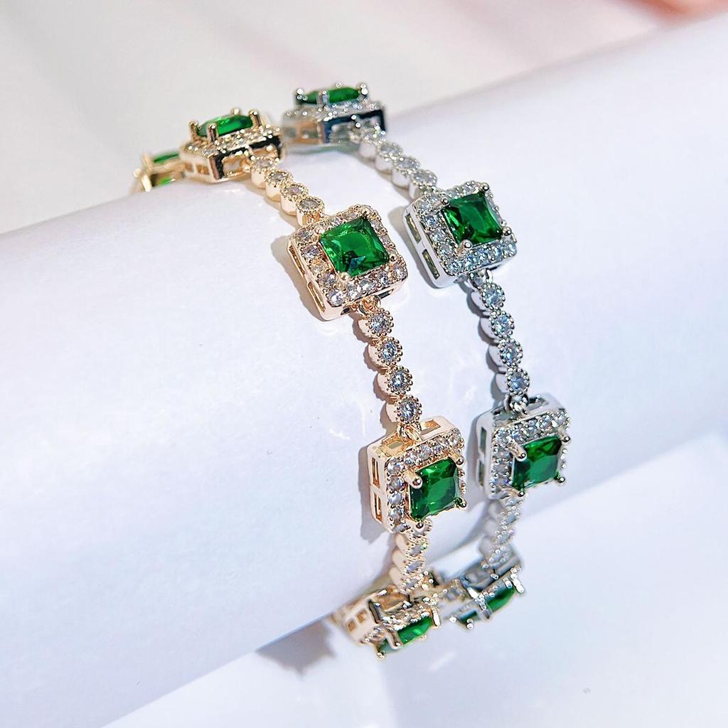 CMM красивые зеленые циркониевые серебристые позолоченные модные квадратные браслеты с подвесками для женщин
