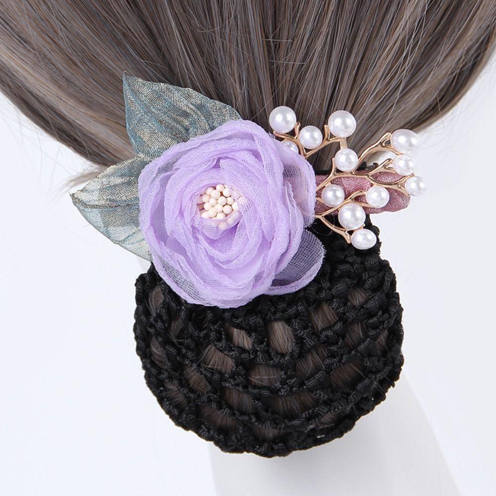 Korean Style Pearls Crochet Bun Net Bun Snood Rose Lace Hair Net Office Lady