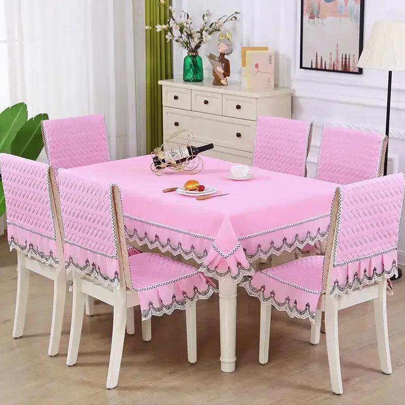 Волнистый кружевной чехол на стул с цветочным узором, утолщенная тканевая подушка для обеденного стола, европейский стиль, большой скатерть с цветком, чехол на стул